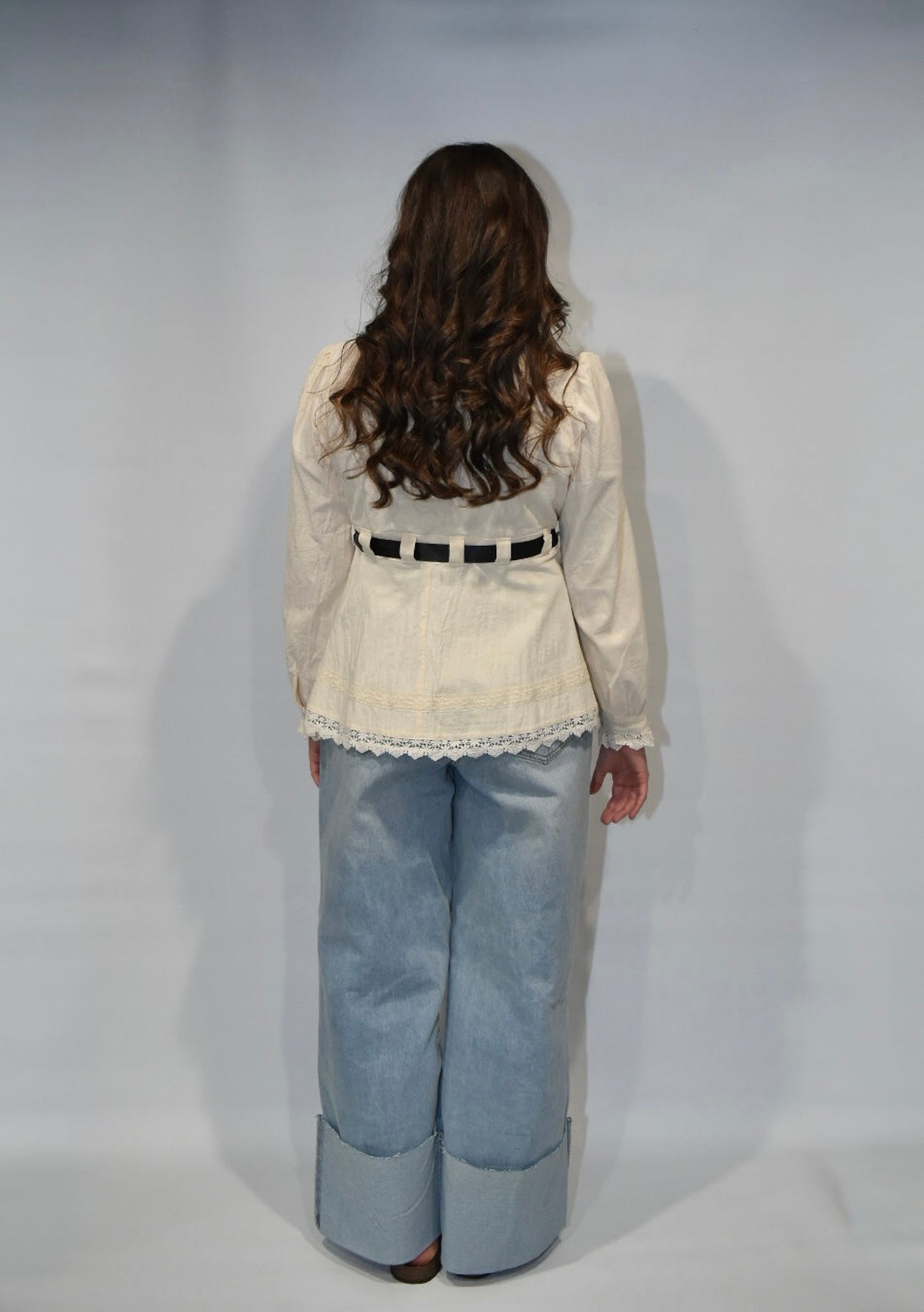 High Waisted Wide Leg Cuffed Jeans
