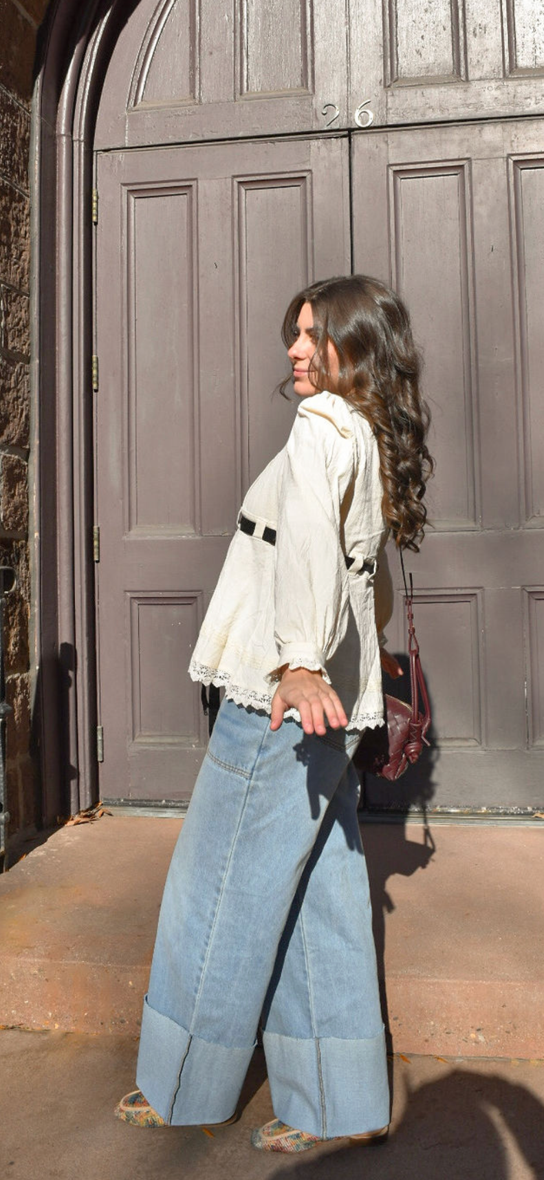 High Waisted Wide Leg Cuffed Jeans